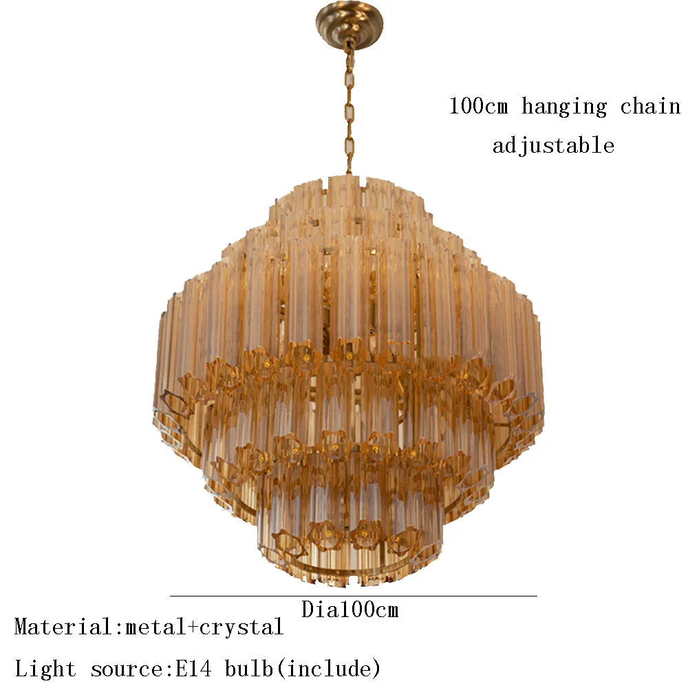 Afralia™ Amber Glass Chandelier: Modern Luxury Large Vintage Lighting for Living & Dining Room