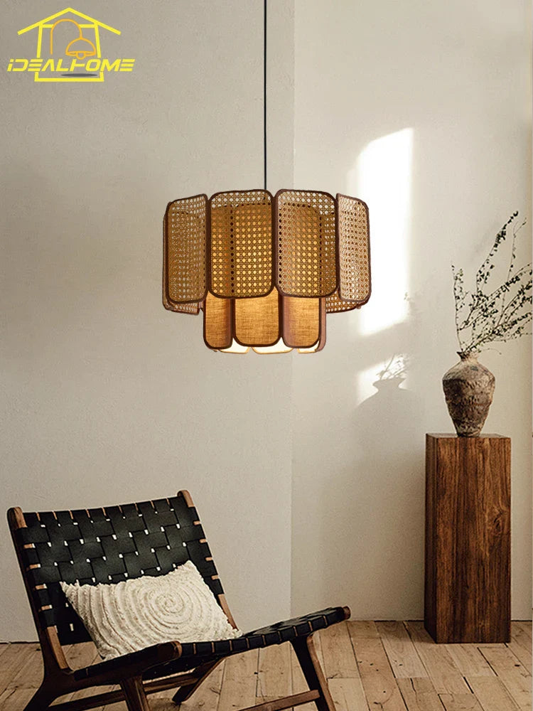 Afralia™ Wabi-Sabi Rattan Pendant Lights Zen Art Decor LED E27 for Home Restaurant