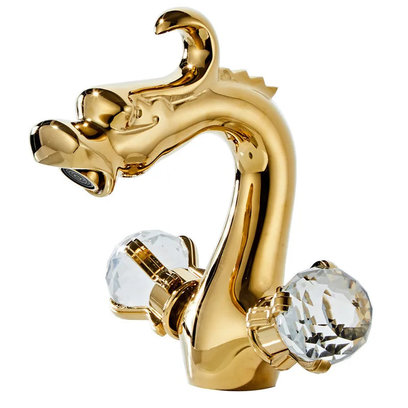 Afralia™ Gold Crystal Double Handle Basin Faucet for Bathroom Sink Mixer Tap