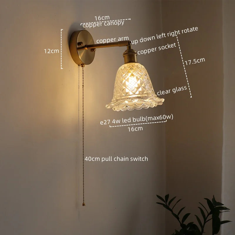 Afralia™ Vintage LED Wall Light Glass Copper Applique Da Parete