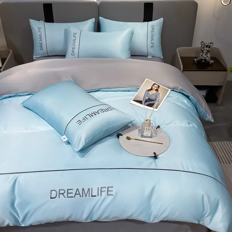 Luxury Silk Embroidery Bedding Set by Afralia™: Satin Coolness for Good Sleep