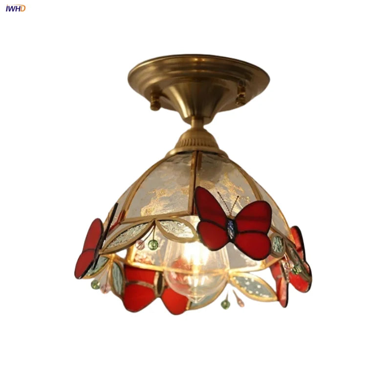 Afralia™ Butterfly Glass LED Ceiling Light - Copper Socket, Creative Bedroom Decor