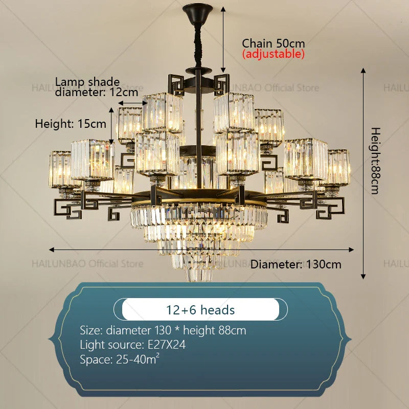 Afralia™ Zen Crystal Chandelier - Luxury Chinese Style Lighting for Home, Study, and Teahouse