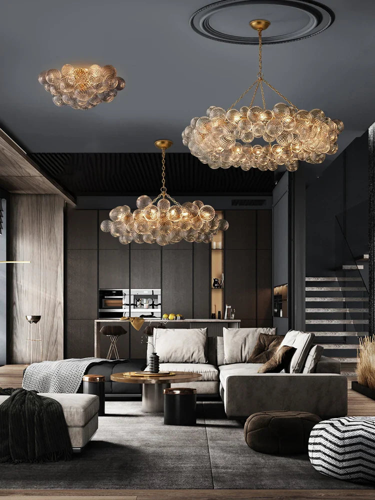 Afralia™ Glass Bubble Gold Chandelier LED Pendant Light for Dining Room