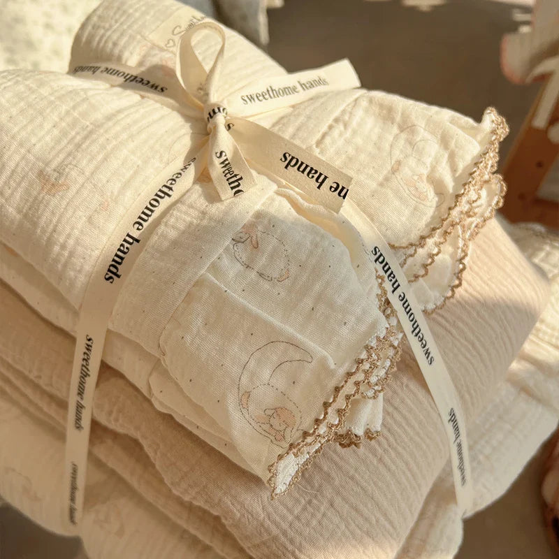 Afralia™ Luxury Nude Double-Layer Cotton Yarn Quilt Cover for Single Double Size Bed