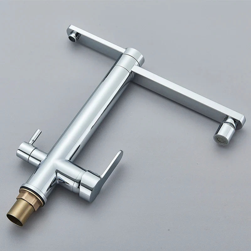 Afralia™ Chrome Dual Handle Dual Spout Kitchen Faucet - 360° Swivel Mixer Tap