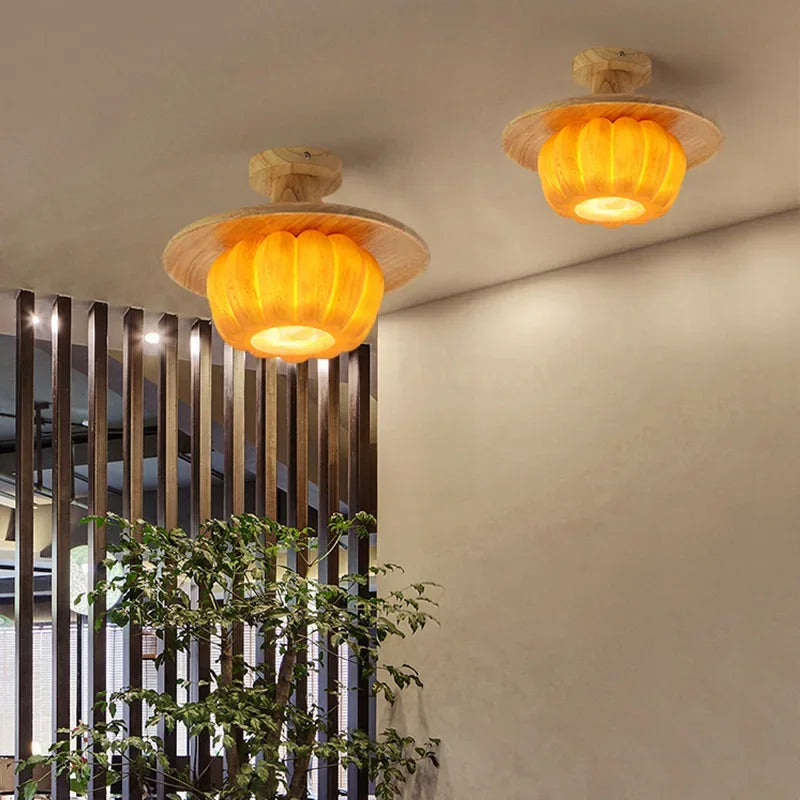 Afralia™ Modern Nordic Pumpkin Chandelier & Table Lamps Set for Living Room & Corridor