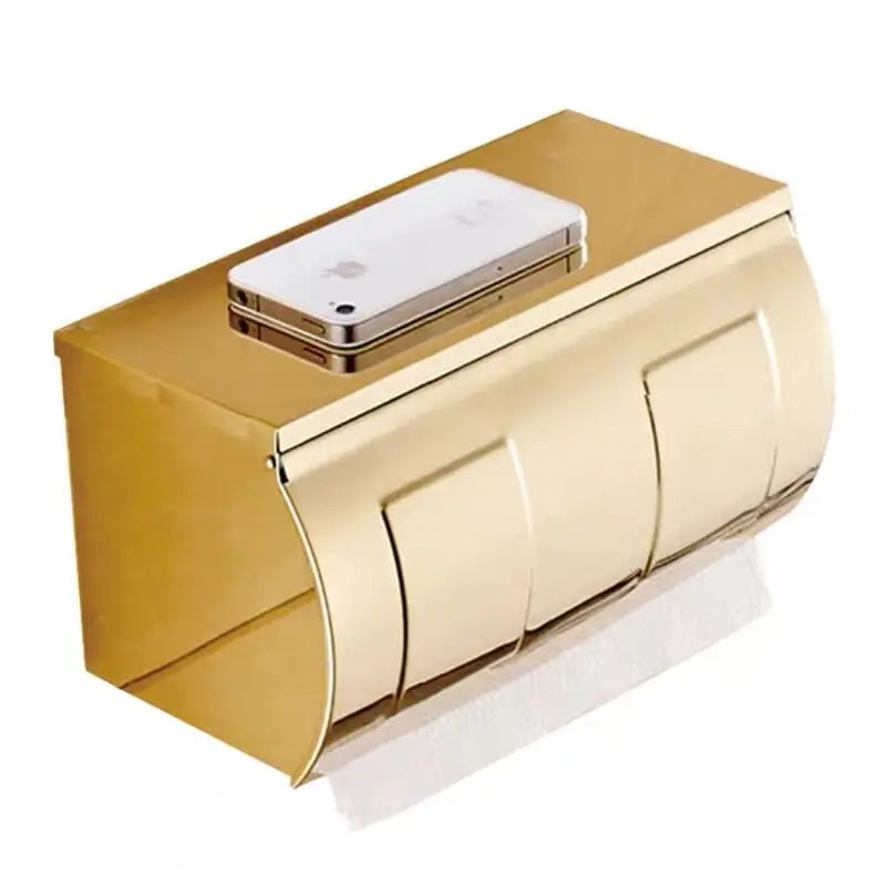 Afralia™ Bathroom Paper Phone Holder Shelf Towel Rack Toilet Tissue Box Silver Gold