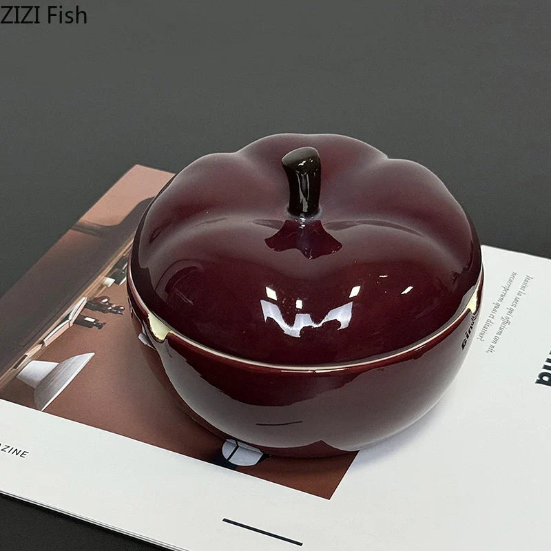 Afralia™ Deep Red Ceramic Apple Ashtray for Home and Office Smoking Accessories