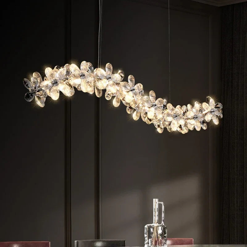 Afralia™ Chrome Petal Crystal Chandelier LED Ceiling Light for Luxurious Living Room Decor