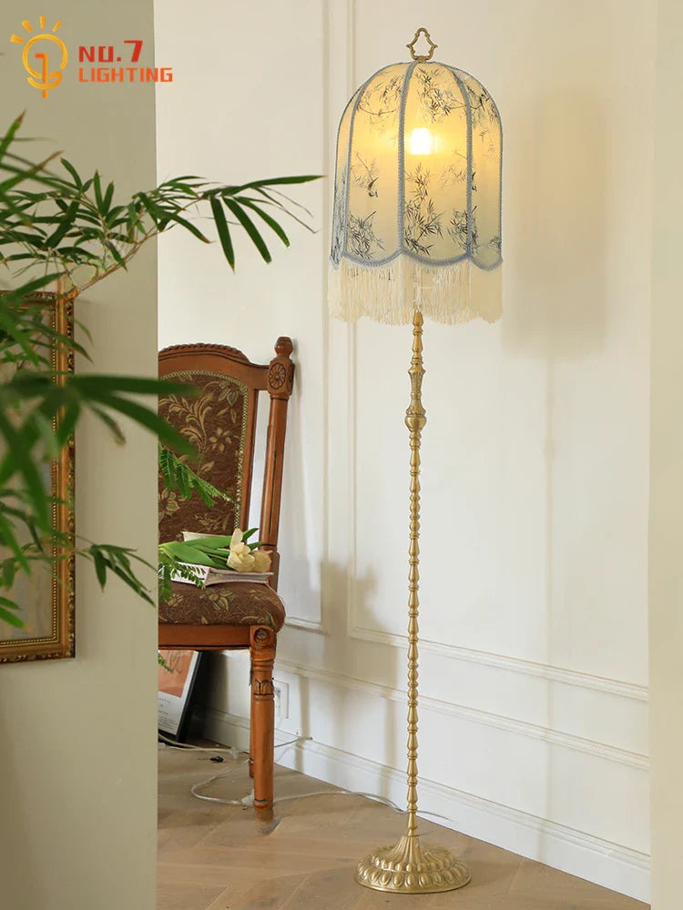 Afralia™ Vintage Lantern Floor Lamp LED E27 Fabric Art Stand Lights