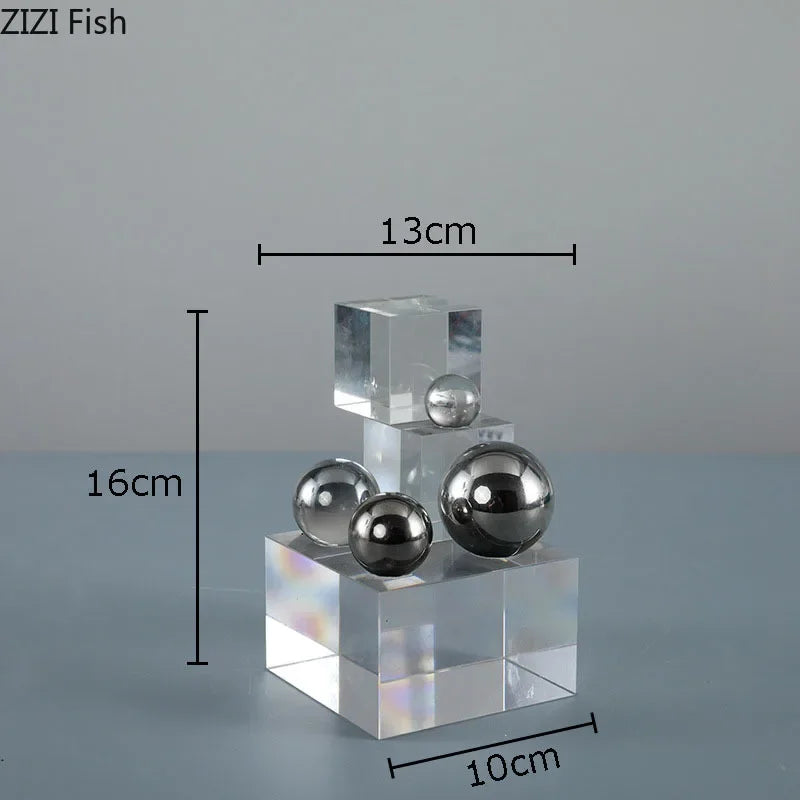 Afralia™ Crystal Ladder Silver Ball Desk Ornament Geometric Block Room Decor