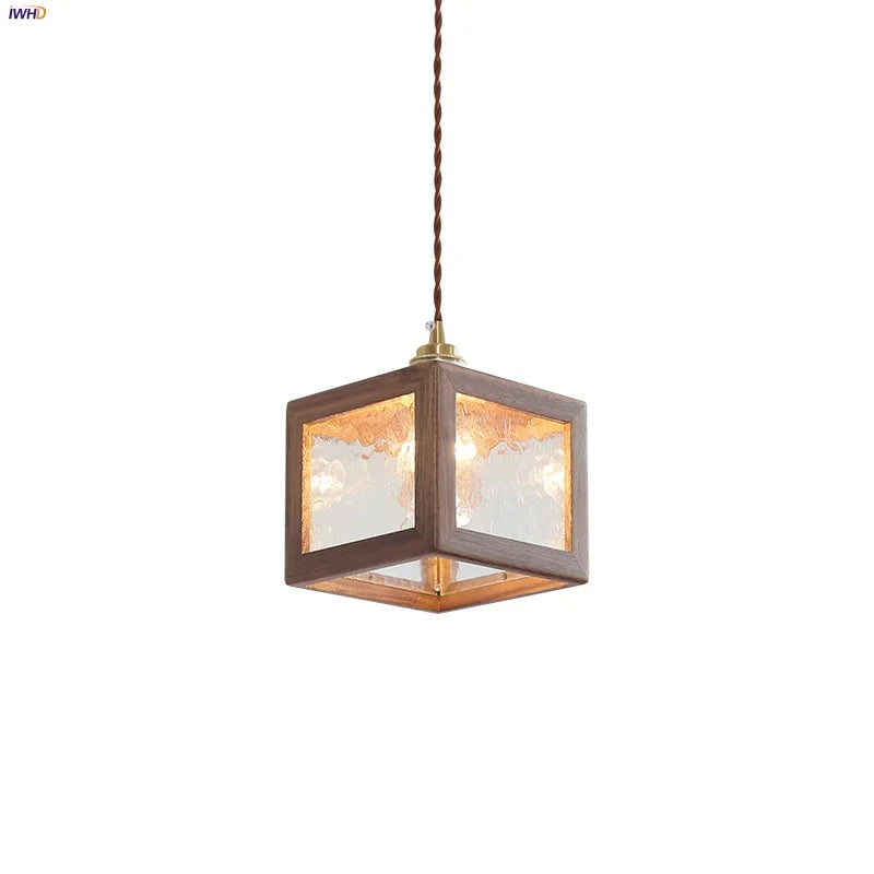 Afralia™ Clear Glass Walnut Wood LED Pendant Lamp - Nordic Modern Hanging Lights