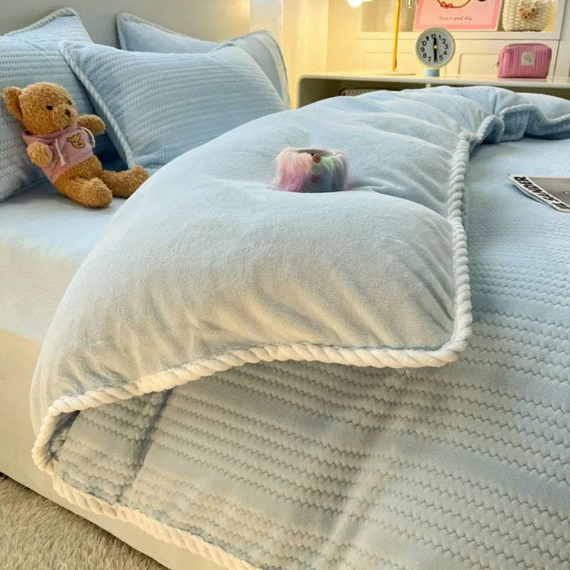 Afralia™ Striped Jacquard Thick Milk Velvet Quilt Cover - Cozy Warm Bedding