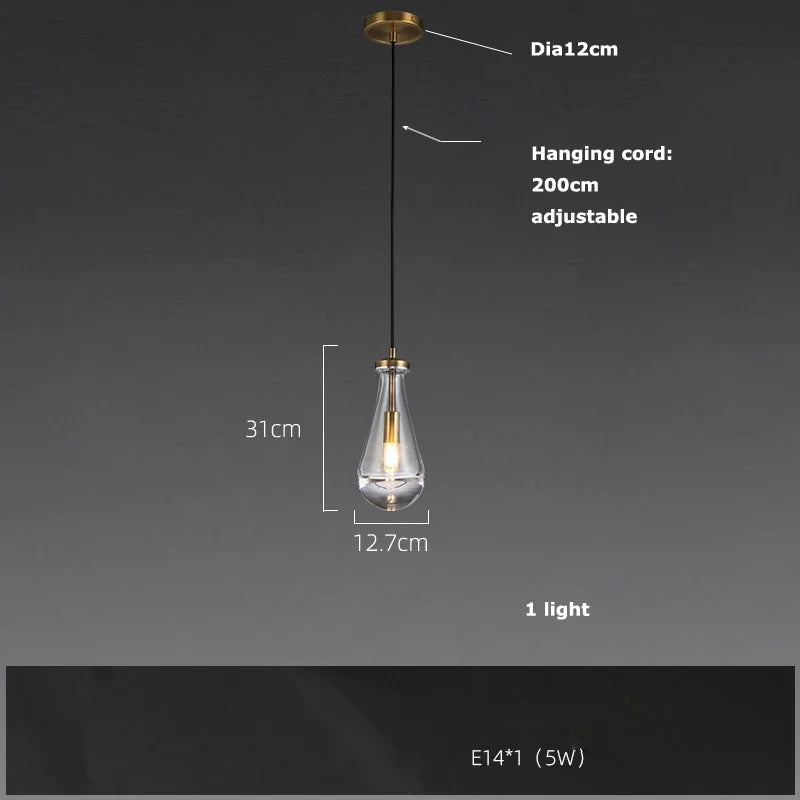 Afralia™ Brass Teardrop Pendant Chandelier with Black/Gold Glass - LED Living Room Staircase Light