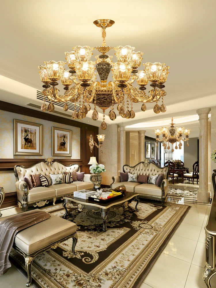 Afralia™ Luxury Crystals Chandelier Ceramic Crystal Lamp for Living Room Bedroom