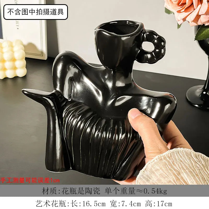 Afralia™ Woman Statue Ceramic Vase Home Decor Flower Arrangement Accessory