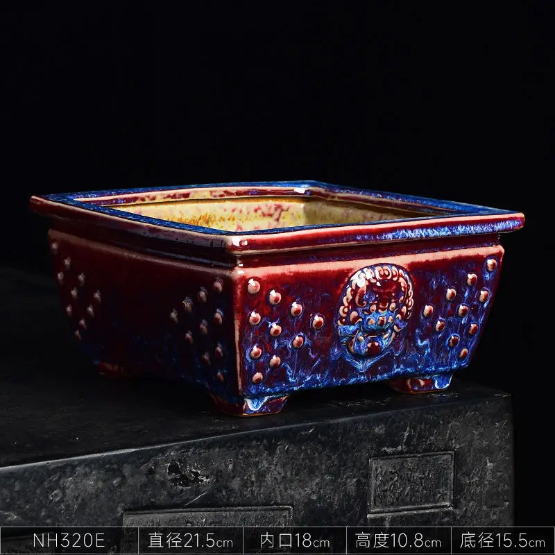 Afralia™ Ceramic Square Landscape Basin for Indoor Bonsai and Orchids.