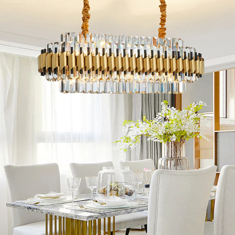 Afralia™ Gold Crystal Chandelier LED Ceiling Pendant Light - Luxurious Living Room Decor