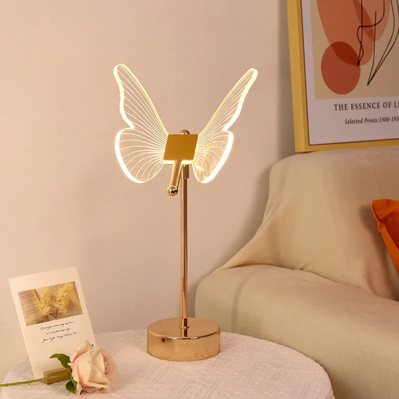 Afralia™ Butterfly Gold Acrylic LED Desk Lamp for Artful Living Room Night Light