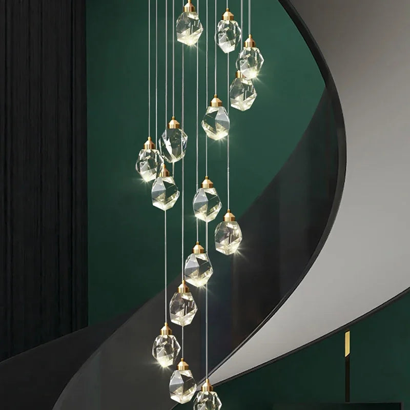 Afralia™ Nordic Crystal Cube Chandelier LED Light for Home Staircase Loft Living Room