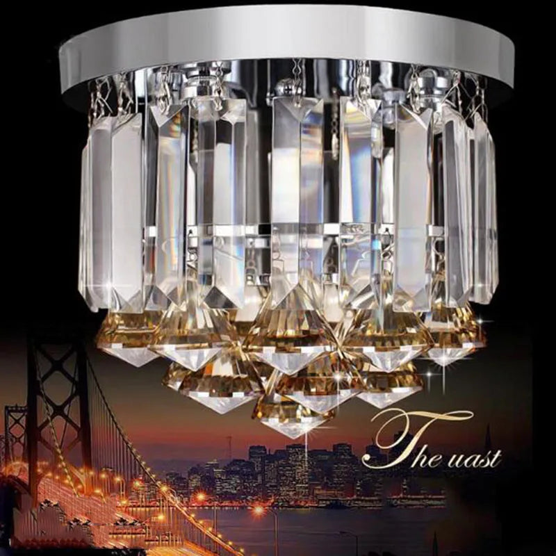 Afralia™ Stainless Steel Crystal Round Ceiling Lights for Hotel Lobby, Bar & Cafe