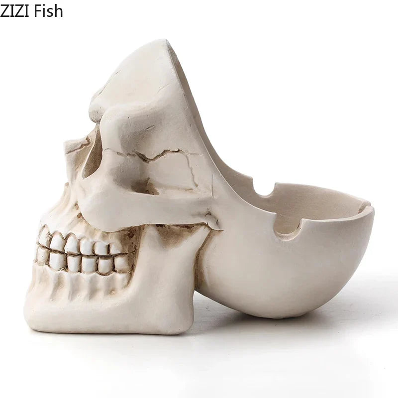 Afralia™ Creative Skull Ashtray - Halloween Decor & Smoking Accessory, Portable & Windproof Resin Craft Gift