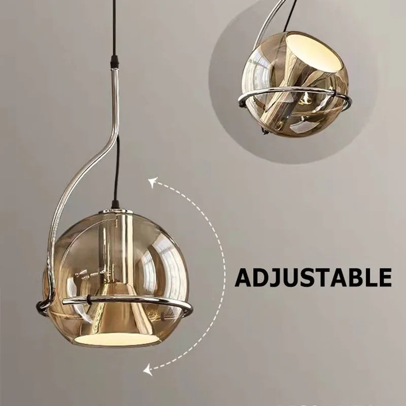 Afralia™ Industrial Amber Glass Pendant Light Adjustable Chandelier for Kitchen Bedroom Hallway