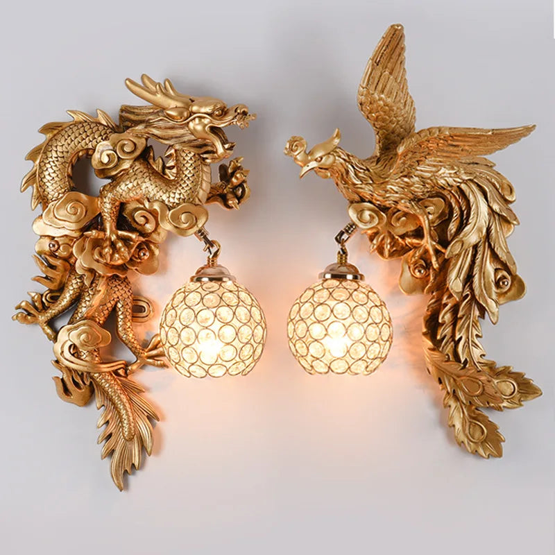 Afralia™ Dragon Phoenix Wall Light: Luxury Decor for Living Room, Bedroom, Staircase