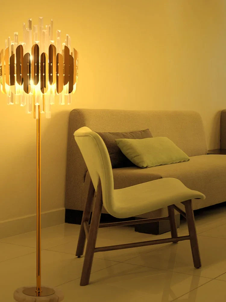 Afralia™ Crystal Gold Floor Lamp for Bedroom & Living Room - Modern Luxury LED Light