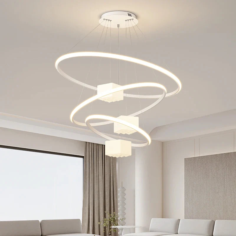 Afralia™ LED Chandelier: Modern White Hanging Light for Living Room Kitchen, Indoor Decor Lamps