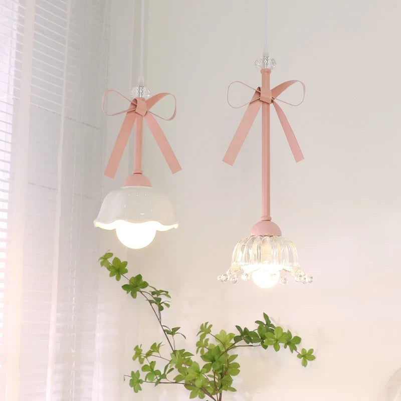 Nordic Pink Glass Chandelier Princess Room LED Lighting for Bedroom by Afralia™