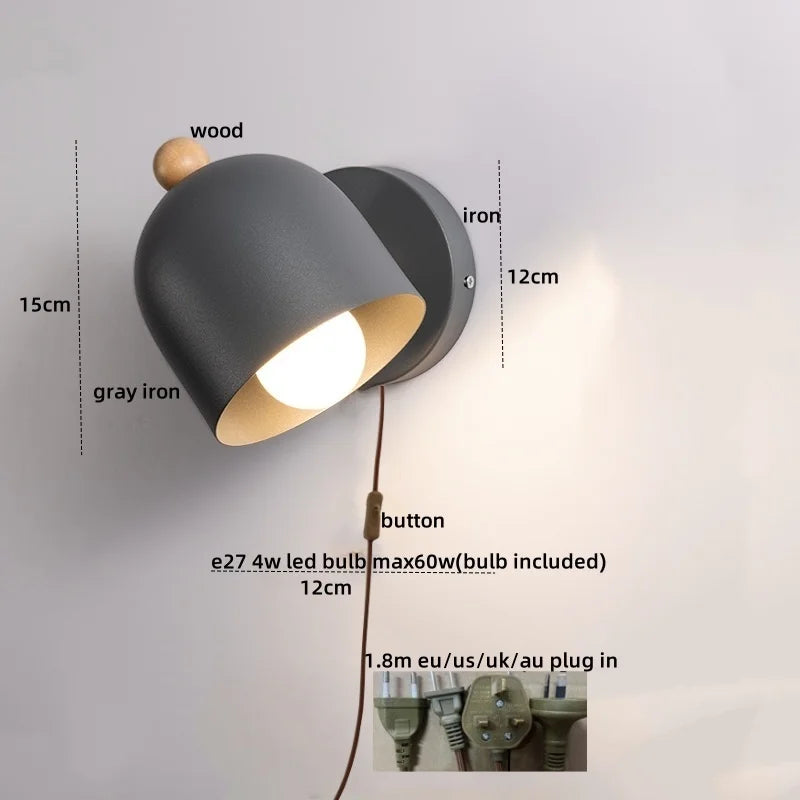 Afralia™ Wood Iron LED Wall Lights with Pull Chain Switch for Modern Living Spaces