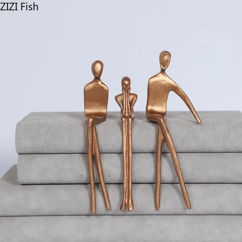 Afralia™ Gold Plated Figure Sculpture Set | Abstract Desk Decoration | Character Statue