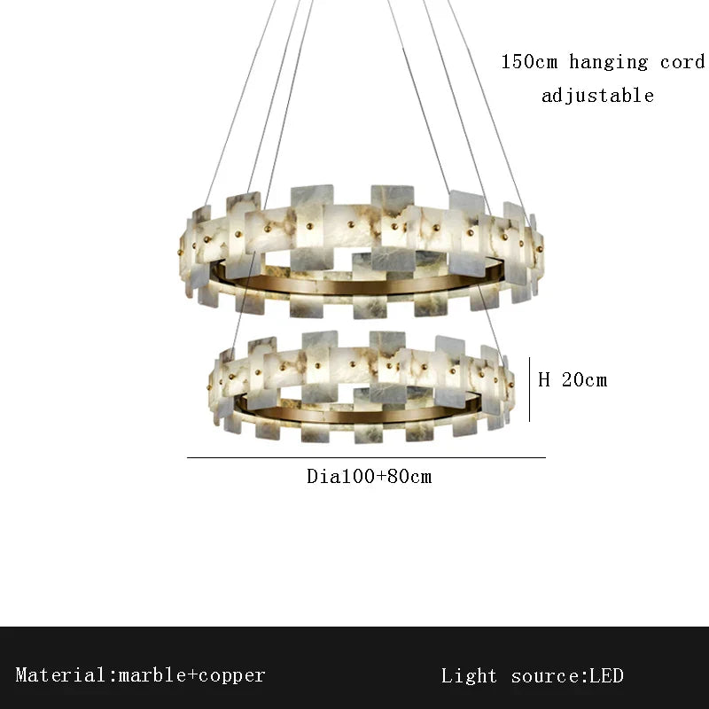Afralia™ Luxury Marble LED Chandelier: Modern Round Ring Suspension Lamp for Bedroom