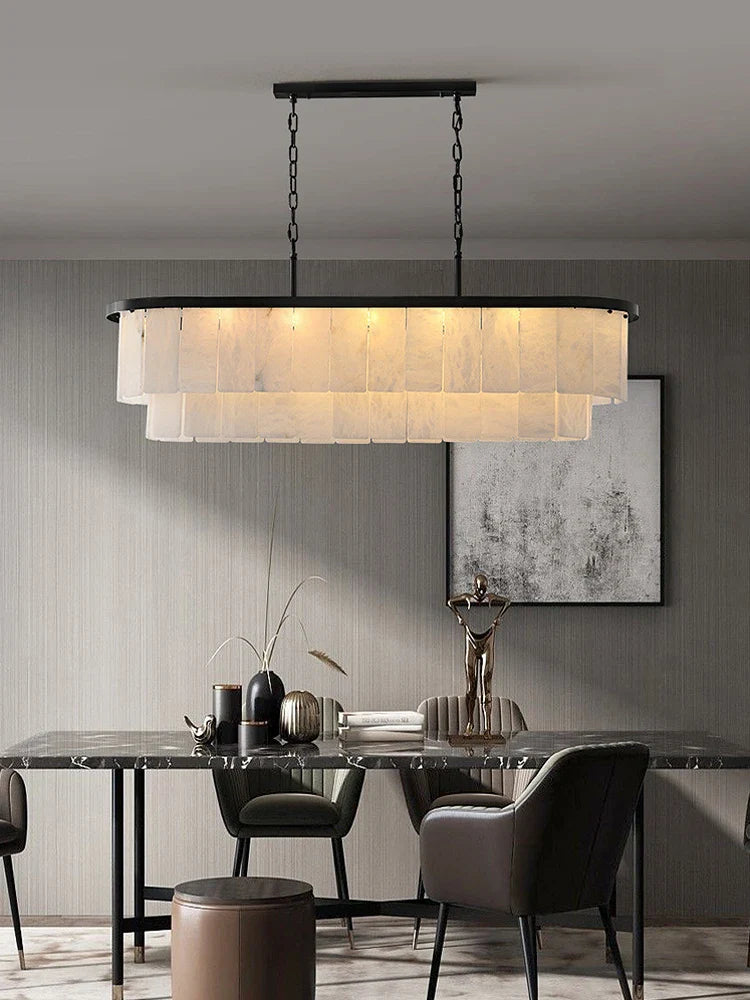 Afralia™ Black Gold Marble Chandelier Suspension Lamp for Foyer and Dining Room