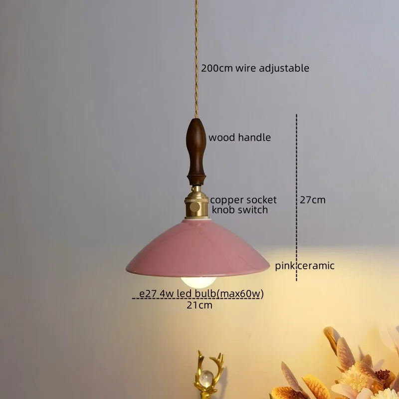 Afralia™ Ceramic LED Pendant Lamp: Modern Wood Handle Hanging Light Fixtures