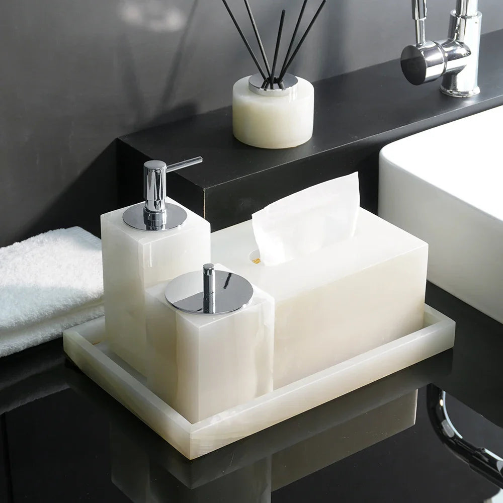 Afralia™ White Onyx Marble Bathroom Set Luxury Bathroom Accessories