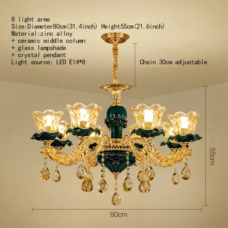 Afralia™ Dark Blue Crystal Chandelier, Vintage Style Ceiling Lamp for Living Room Bedroom Villa