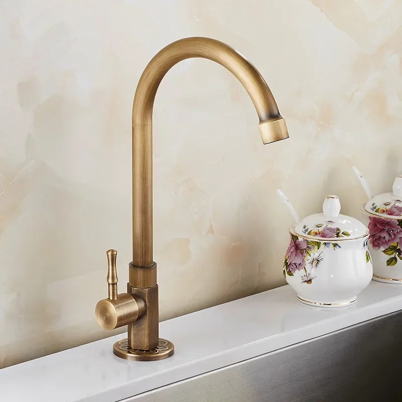 Afralia™ Brass Classic Cold Water Kitchen Faucet, Single Lever Gooseneck Tap, Bronze Brushed Finish