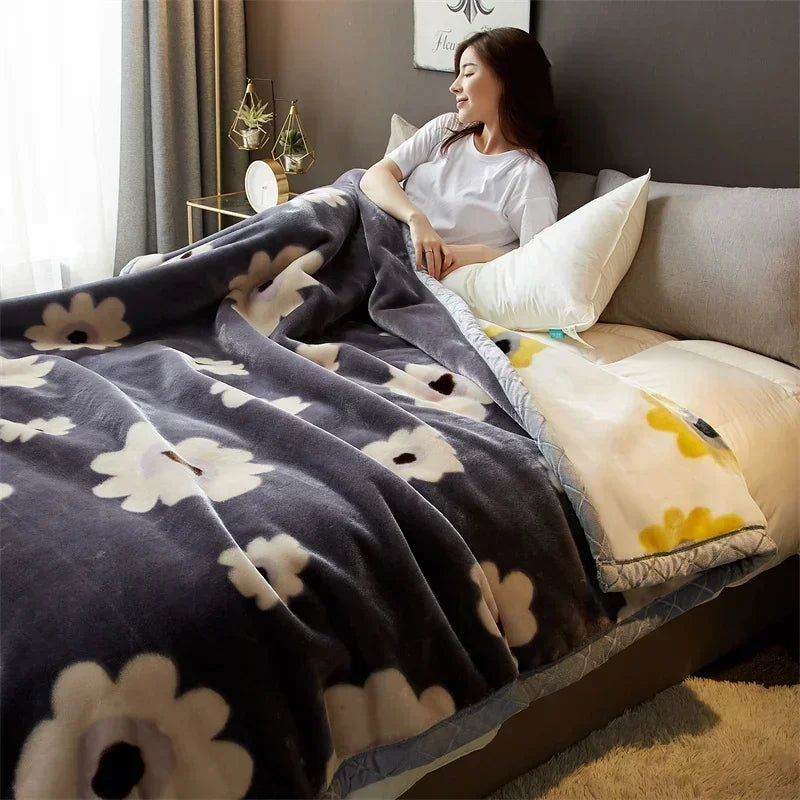 Afralia™ Cozy Flocked Raschel Blanket | Soft & Warm Double-Sided Winter Bedding