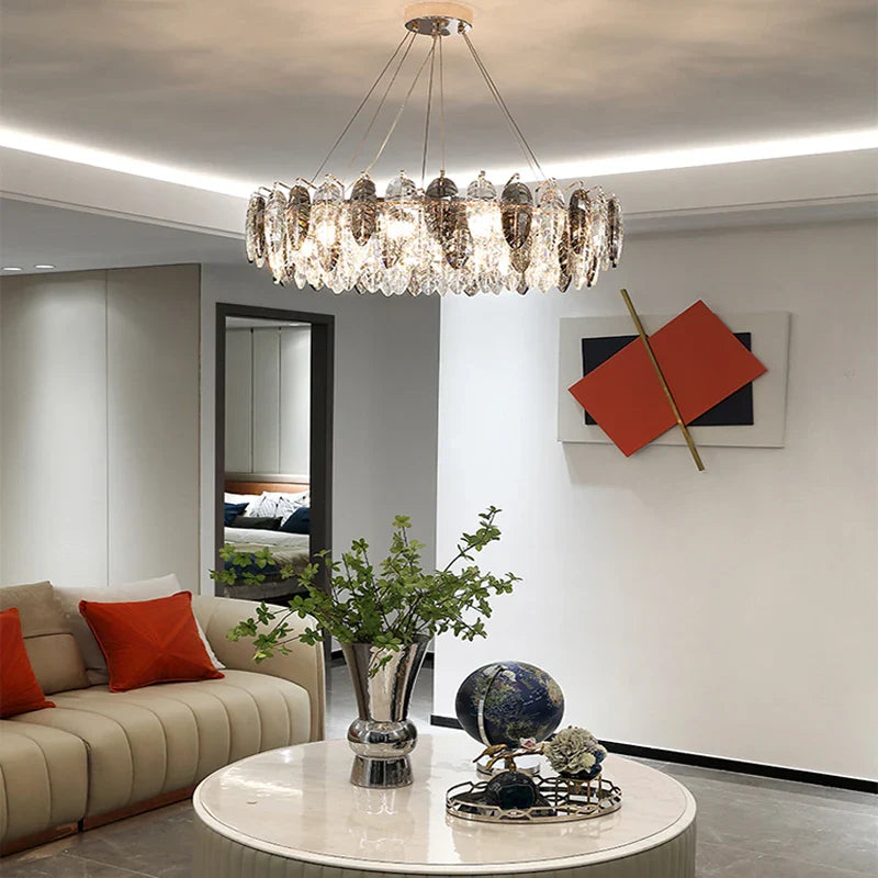 Afralia™ Gold Silver Crystal LED Dimmable Pendant Light for Living Room