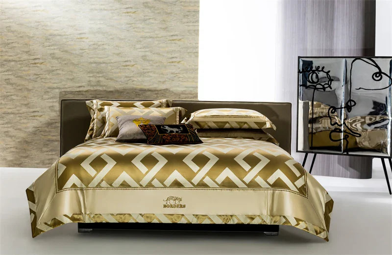 Afralia™ American Jacquard Brocade & Egyptian Cotton Embroidered Bedding Set with Pillowcase