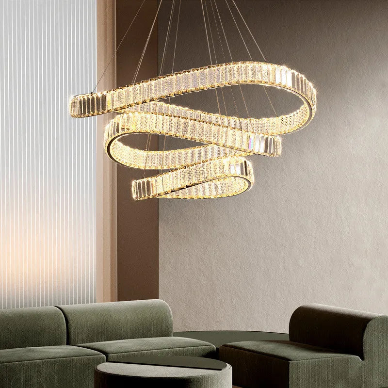 Afralia™ Crystal LED Pendant Chandelier - Modern Irregular Steel Foyer Lighting