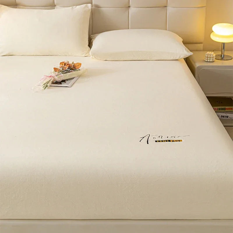 Afralia™ Cozy Velvet Fitted Sheet: Thick Warm Bed Cover for Bedroom Living Room