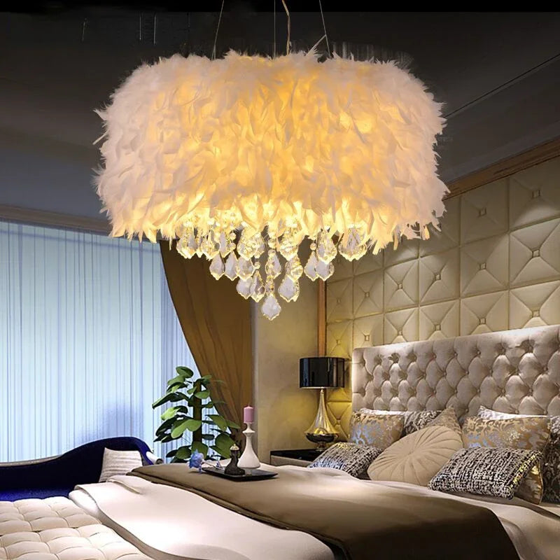 Afralia™ Simple Feather Chandelier for a Romantic Bedroom, Warm LED Fixture