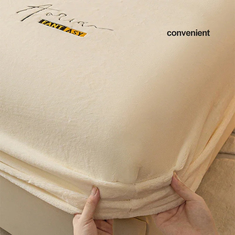 Afralia™ Cozy Velvet Fitted Sheet: Thick Warm Bed Cover for Bedroom Living Room