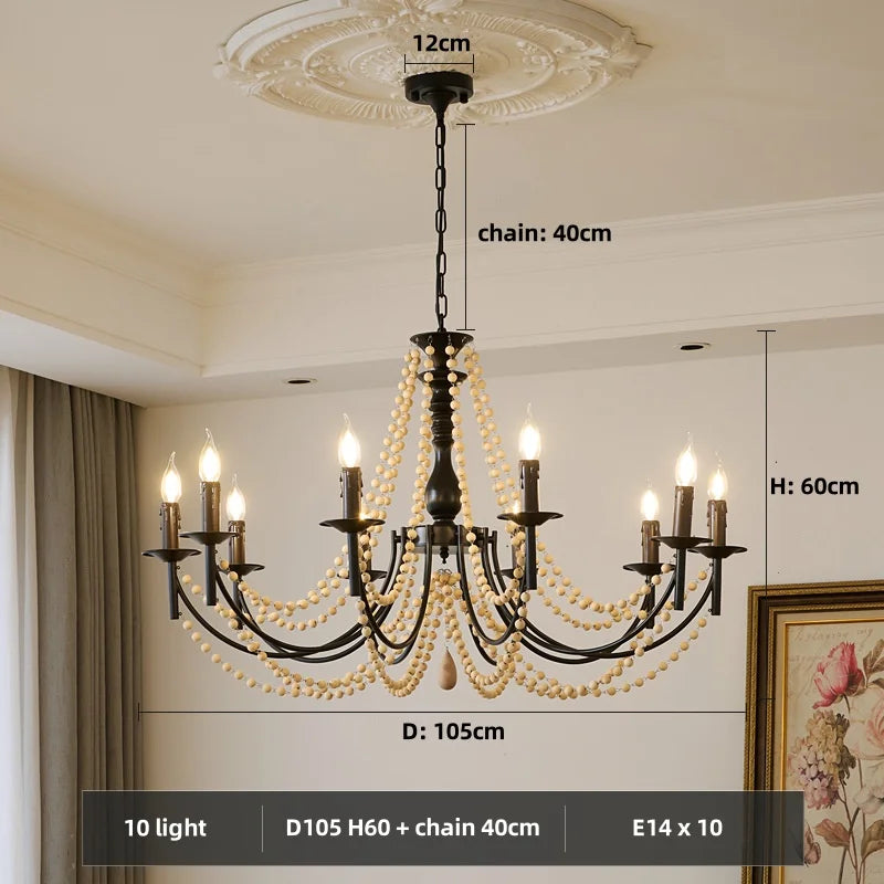Afralia™ Retro Black Metal Candle Chandelier E14 LED Pendant Lights for Home Decor