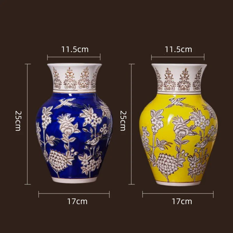 Afralia™ Yellow Ceramic Qinghua Porcelain Vintage Flower Vase