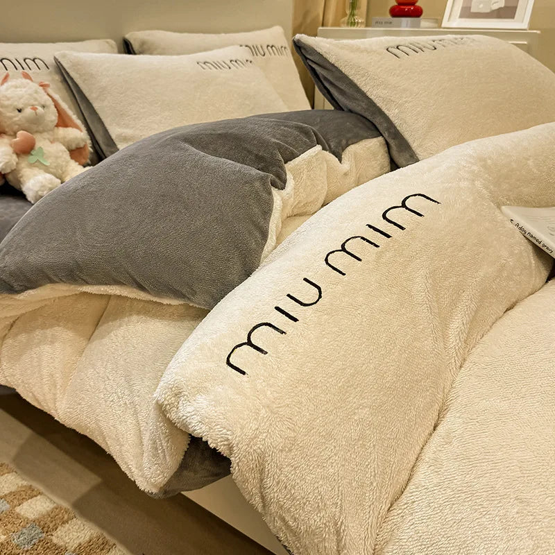 Afralia™ Snowflake Embroidery Single Quilt Cover | Thick & Warm | Solid Color | Autumn/Winter Bedding